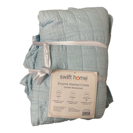 Swift Home Crinkle Enzyme Wash Oversized Coverlet/Bedspread Quilt Sets Light Blue King/Cal King 3 Piece - 840970158550