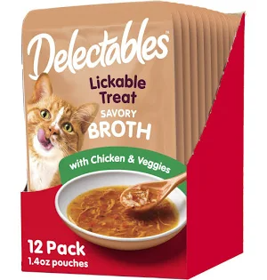 Hartz Delectables Savory Broths Lickable Wet Cat Treats- Chicken and Veggies- 1ct - 032700113810