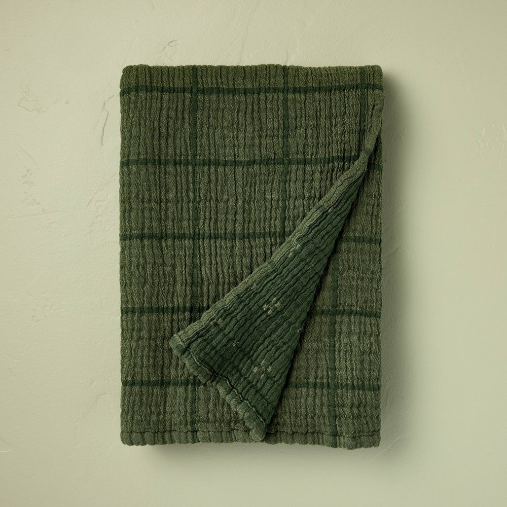 Grid Matelass? Throw Blanket Dark Green - 60 x 50 Inches - 198101028495