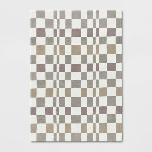 5'x7' Checkered Woven Flatweave Area Rug White - - 196761809591