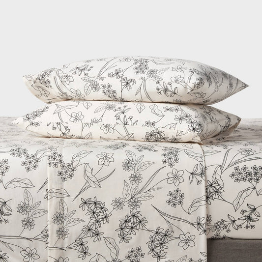 Standard Easy Care Cotton Blend Sateen Pillowcase Gray Floral - Room Essentials? - 197543805060