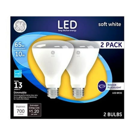 GE LED Indoor Floodlight Bulbs  10 Watt (65 Watt Equivalent)  Soft White  Medium Base  Dimmable (2 Pack) - 043168219075