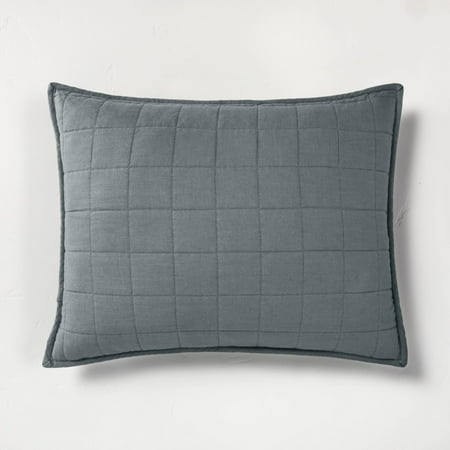 Standard Heavyweight Linen Blend Quilt Pillow Sham Dark Gray: Zipper Closure, OEKO-TEX Certified - 1919081124731