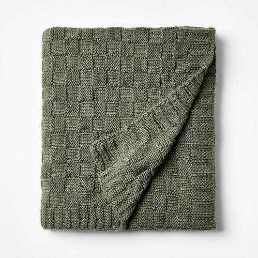 Checkered Knit with Neps Throw Blanket Sage - - 1975432461601