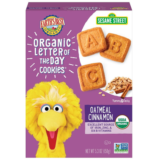 EARTH'S BEST, ORGANIC LETTER OF THE DAY COOKIES, OATMEAL CINNAMON - 023923202009