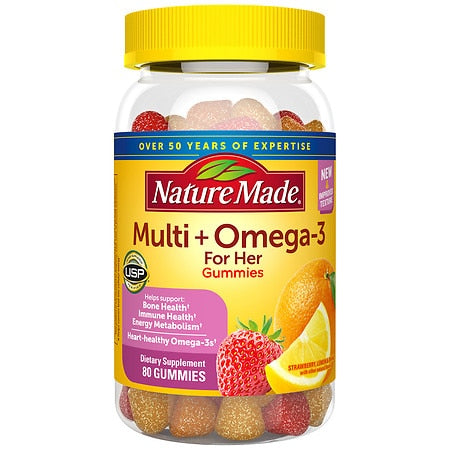 Nature Made Women Multi Plus Omega 3 Women Multivitamin Gummies - Lemon, Orange & Strawberry - 80ct - 031604042141