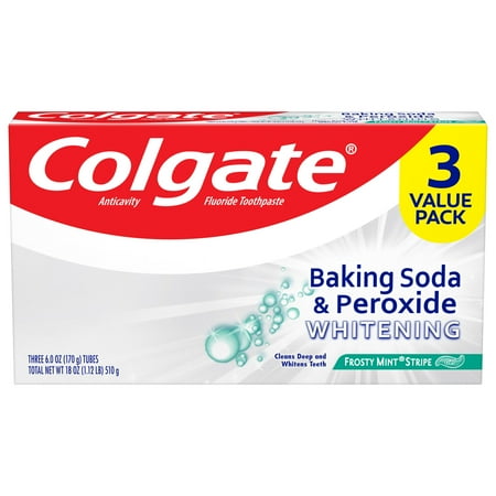 Colgate Baking Soda and Peroxide Whitening Toothpaste Frosty Mint Stripe - 6.0 ounce (Pack of 3) - 035000473851