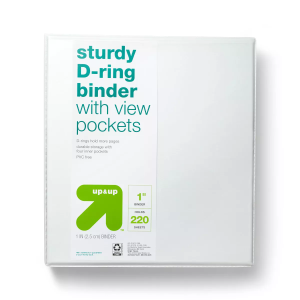 3-Ring Sturdy D-Ring Binder with view pockets 1 White - 490810301310