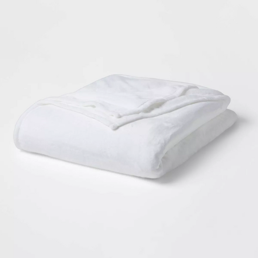 Full/Queen Solid Plush Bed Blanket True White: Cozy Lightweight Polyester, Machine Washable - 191908583303