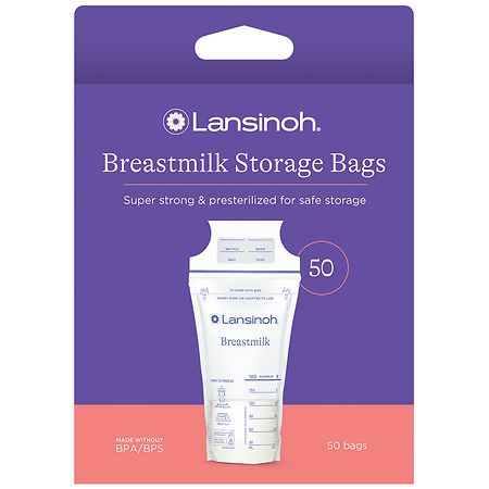 Lansinoh Breast Milk Storage Bags, Fast Freeze & Thaw Breast Milk Bags for Baby Bottle Feeding - 50ct/6oz - 044677204507