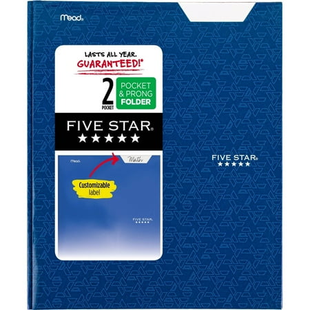 Five Star 2 Pocket Paper Folder with Prongs Blue - 043100344797