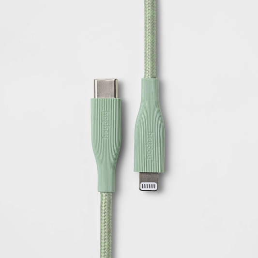 6' Lightning to USB-C Braided Cable -  Ribbed Soft Green - 850044241507