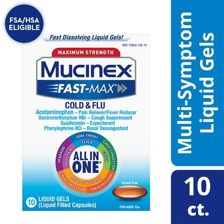 Mucinex Fast-Max Maximum Strength Cold & Flu All-in-One Liquid Gels 10ct - 363824997308