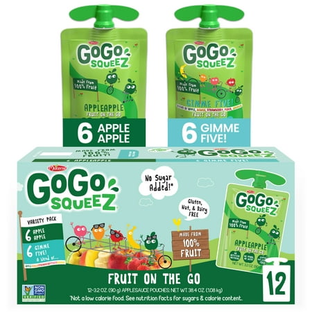 (12 Pack) GoGo Squeez Apple Apple and Gimme 5 Applesauce Pouch 3.2 oz - 848860002648