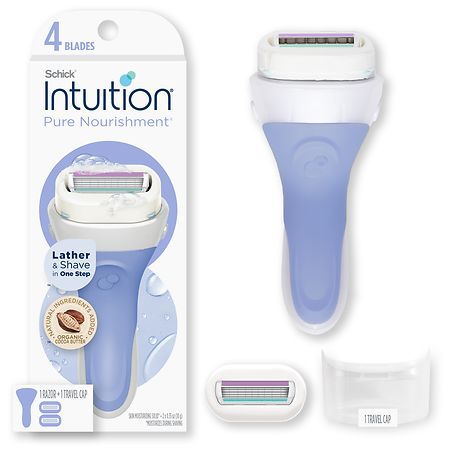 Schick Intuition 4-Blade Pure Nourishment Women s Razor Handle Plus 2 Razor Blade Cartridge Refills - 841058040866