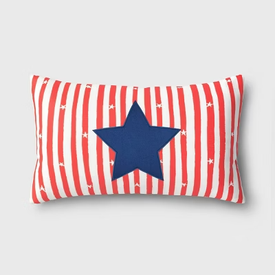 Star Applique Lumbar Throw Pillow White/Red - 197543556948