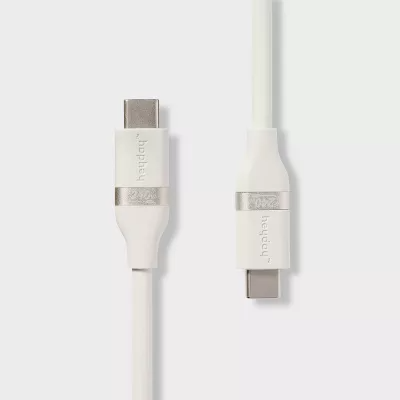 6' USB-C to USB-C Fast Charging Silicone Cable -White Clay - 198101039293