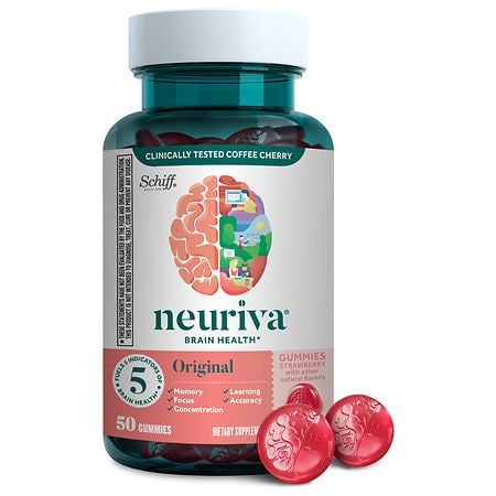 Neuriva PAST DATE Original Brain Health Support Strawberry Gummies (50 count) Brain Support With Phosphatidylserine & Decaffeinated Clinically Tested Coffee Cherry - 6478651950093