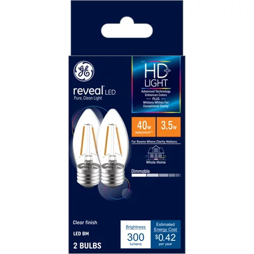 GE 2pk 40W Reveal HD+ LED Decorative Light Bulbs - 043168318914