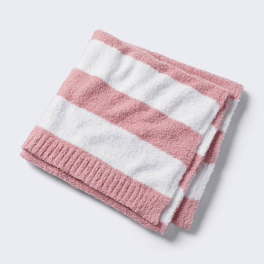 Chenille Stripe Baby Blanket - Dark Pink and White Stripe - 085239368664