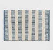 2'x3' Rectangular Hand Made Woven Outdoor Accent Rug Striped Ivory/Blue - 197543347751