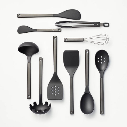 10pc Stainless Steel/Nylon Kitchen Utensil Set Black - 196761806866