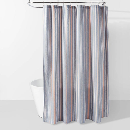 Seersucker Waffle Shower Curtain Blue - 191908881256