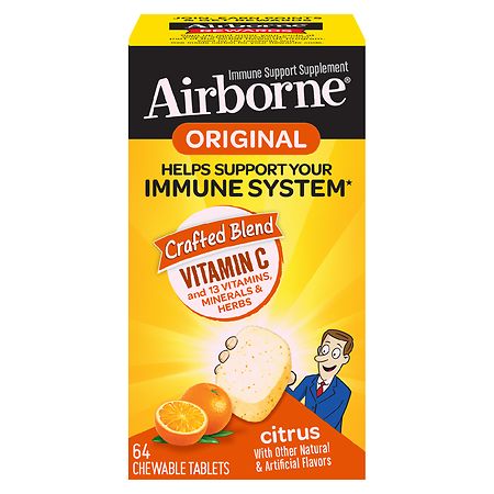 Airborne Citrus Chewable Tablets 64 count - 1000mg of Vitamin C - Immune Support Supplement (Packaging May Vary) - 6478651863113