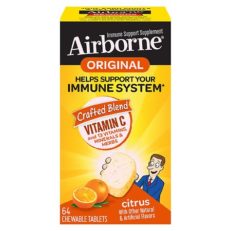 Airborne Citrus Chewable Tablets 64 count - 1000mg of Vitamin C - Immune Support Supplement (Packaging May Vary) - 647865186311