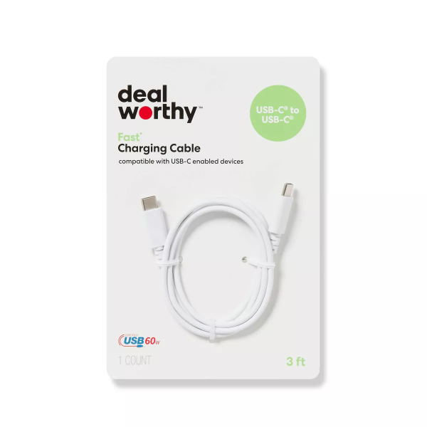 3' USB-C to USB-C Charging Cable white - 085239771730