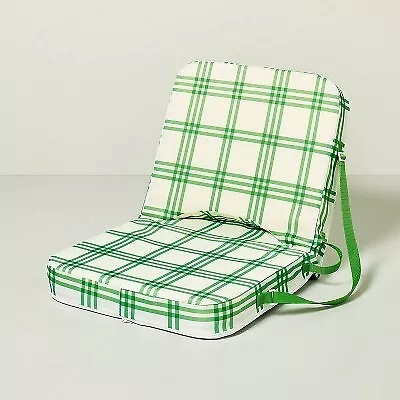 Tri-Stripe Plaid Adjustable Stadium Seat Green/Cream LIKE NEW / VERY SMALL SMUDGE - 197543911907