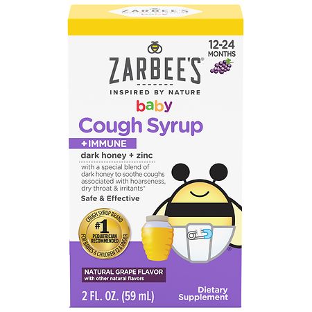 Zarbee's Baby Cough Syrup + Immune with Honey & Zinc - Natural Grape Flavor - 2 fl oz - 8972337090113