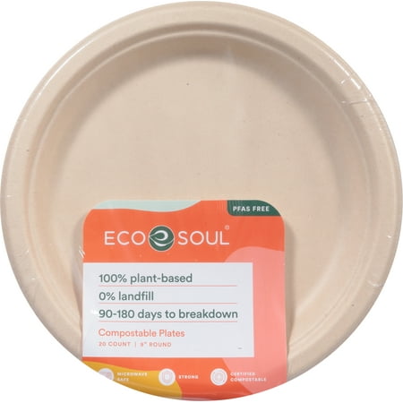 Ecosoul - Rnd Plate 9 Inch Bagasse -20 Ct - 850023080554