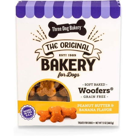 Three Dog Bakery; Dog Treats; All Natural; Grain Free Woofers Peanut & Banana - 701159143357