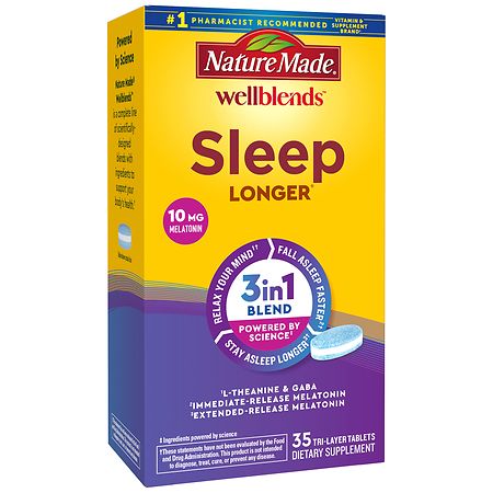 Nature Made Wellblends Sleep Longer , Melatonin 10mg, L-Theanine 100mg and GABA 100mg Tablets - 35ct - 0316040010323