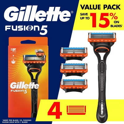 Gillette Fusion Value Pack Razor - Handle + 4 Blade Refills - 047400692664