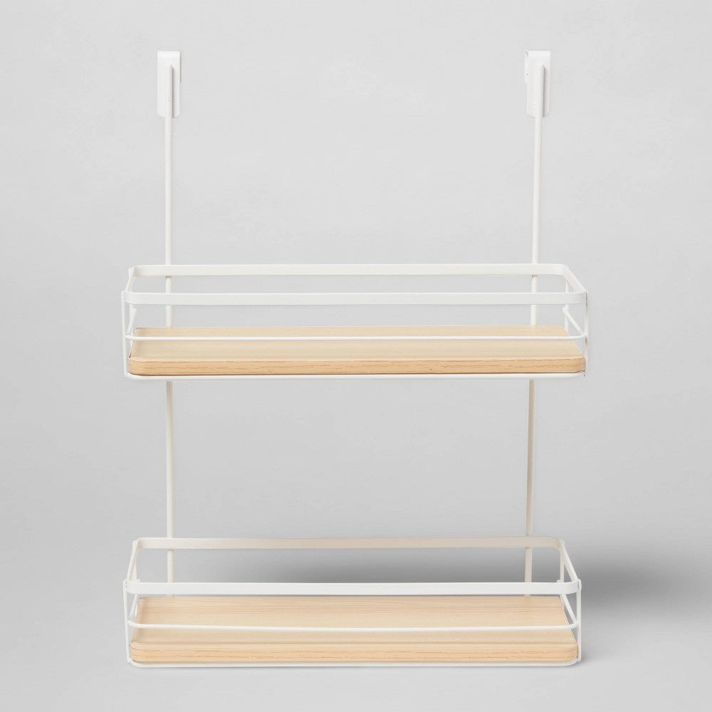 Over the Cabinet Tiered Shelves with Wood Matte White - 191908805870