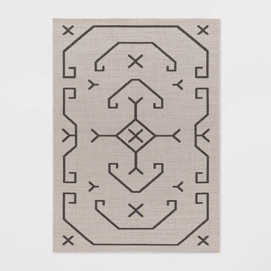 5'3"x7' Linear Global Outdoor Rug Ivory/Black: Woven Polyester, UV & Mildew-Resistant, for Patio Use - 017411170437