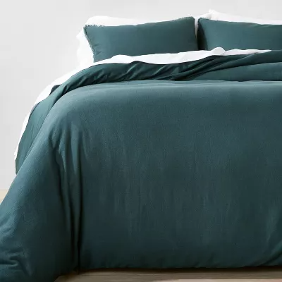 King Heavyweight Linen Blend Duvet Cover & Sham Set Dark Teal Blue - 191908754468