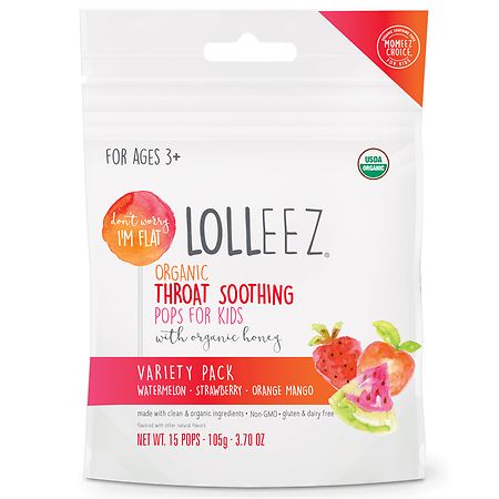 The Eez Co. Lolleez Organic Throat Soothing Pops - Watermelon, Strawberry & Orange Mango - 15ct - 864383000312