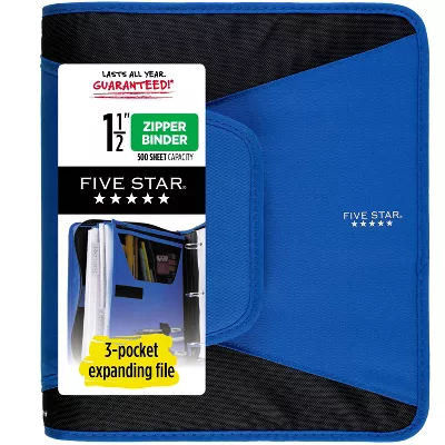 Mead Five Star 1.5 inch Zipper Binder 500 Sheet Capacity- Blue - 043100282471