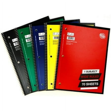 1 Subject Wide Ruled Solid Spiral Notebook (Colors May Vary) - Norcom - 075755107915