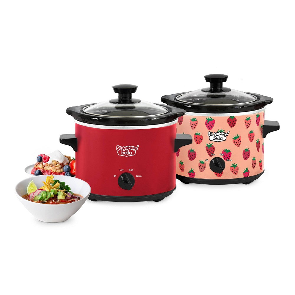 So Yummy by bella 2.0qt Twin Set Slow Cooker Red and Strawberry Pattern - 829486178238