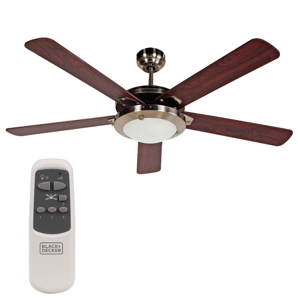 BLACK+DECKER BCF5211R 52-Inch 5-Bladed Remote Controllable Brushed Nickel Ceiling Fan with Reversible Blades - 819813015589