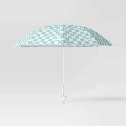 4' Round Outdoor Patio Clamp-on Beach Umbrella Blue/White Checkerboard - 080958420419