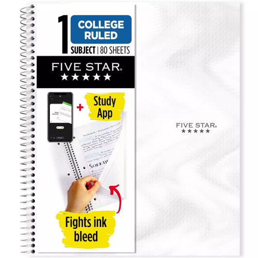 Five Star Active 1 Subject 80ct College Ruled Notebook White - 038576370128