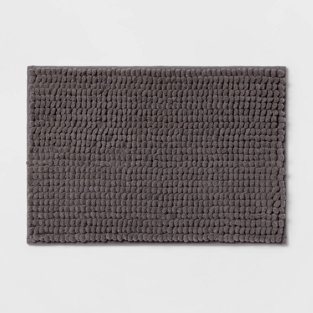 17"x24" Chunky Chenille Cushion Foam Bath Rug Dark Gray - 040773100002