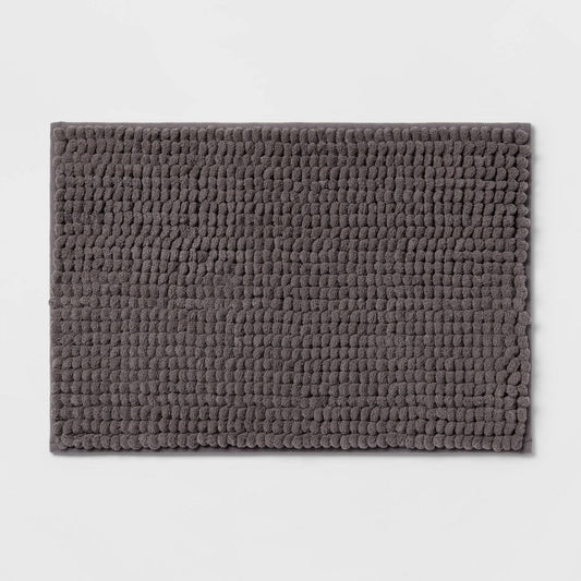 17"x24" Chunky Chenille Cushion Foam Bath Rug Dark Gray - 040773100002