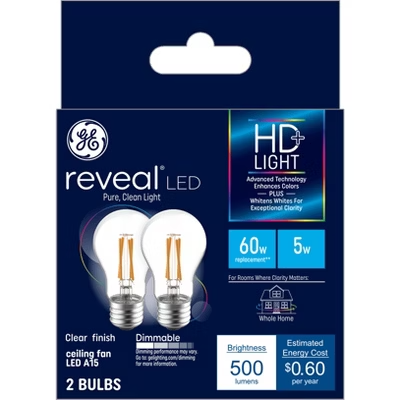 GE Reveal A15 E26 (Medium) LED Bulb Soft White 60 Watt Equivalence 2 pk - 043168318815