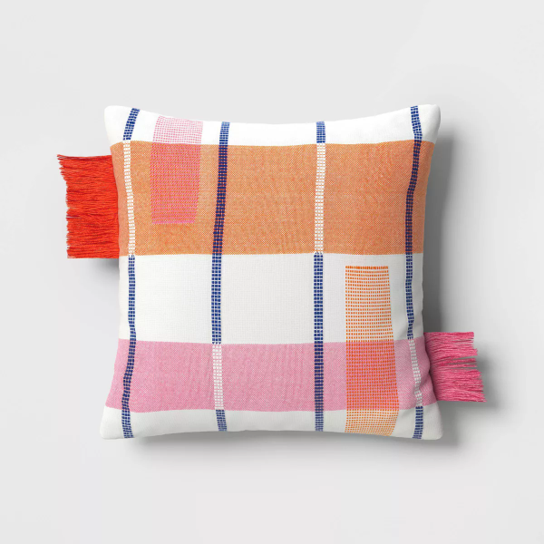 18"x18" Blocks & Stitches Square Outdoor Throw Pillow Multicolor - 197543425107